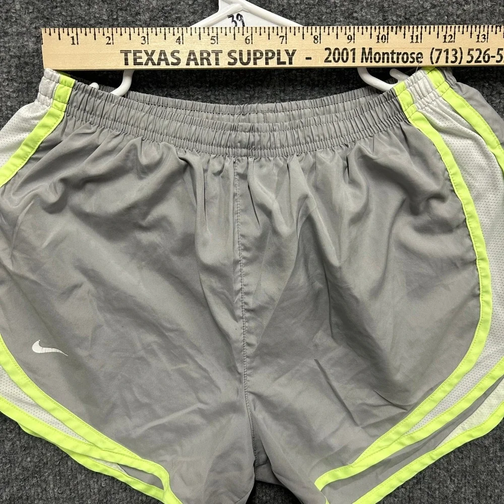Nike Shorts Womens Size S Gray Dri-Fit Running Athletic Neon Yellow Trim Casual